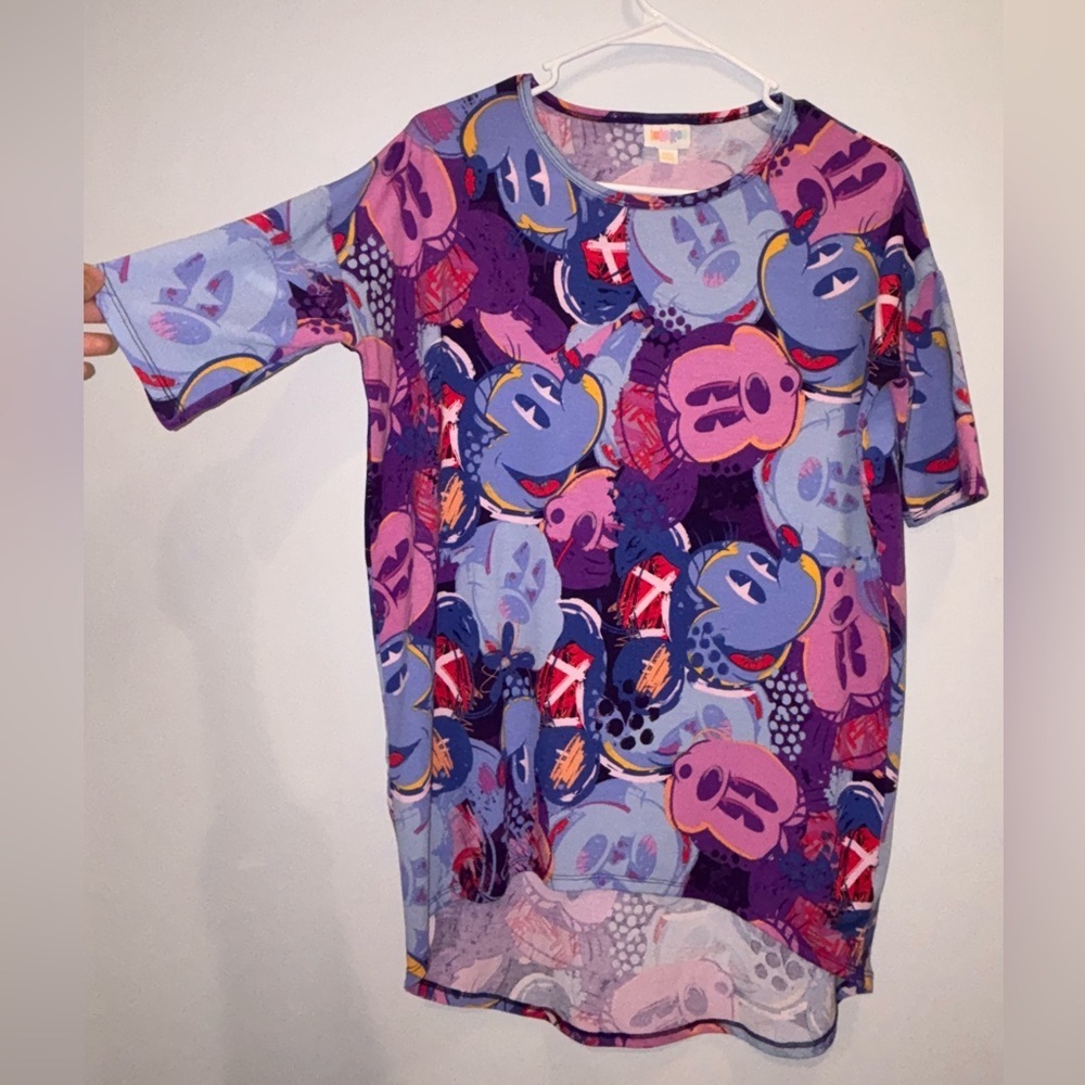 LuLaRoe Abstract Mickey Mouse Graphic High Low Top